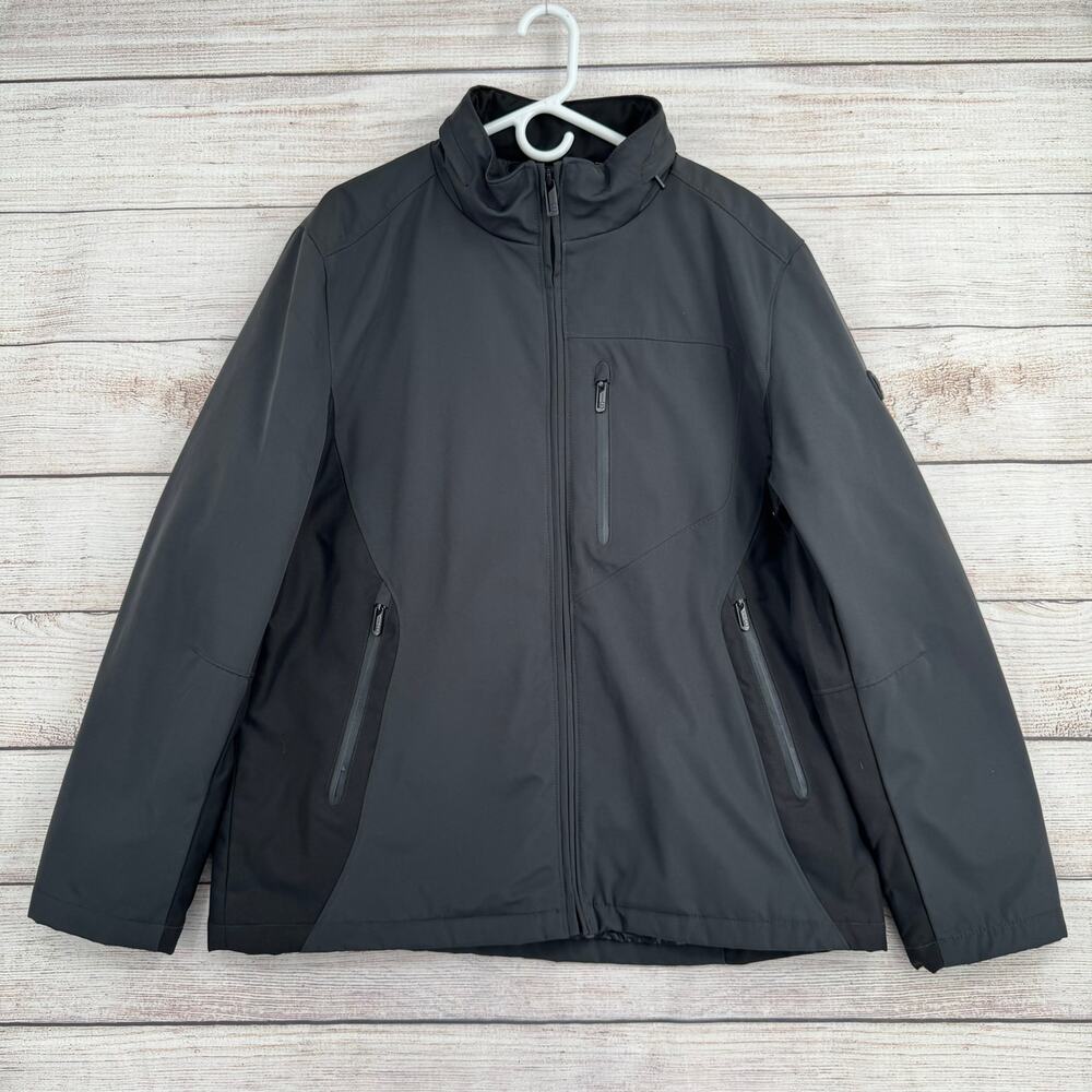 Tumi T Tech Quilt Lined‎ Windbreaker Cargo Jacket Mens Large Black Stowable Hood